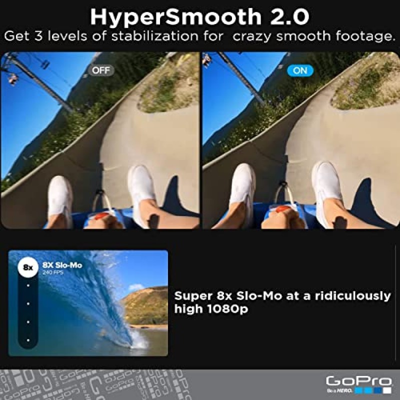 GoPro HERO8 Black + 랜야드 - 전자상거래 포장 - 터치스크린이 탑재된 방수 디지털 액션 카메라 4K HD 비디오 12MP 사진 라이브 스트리밍 안정화