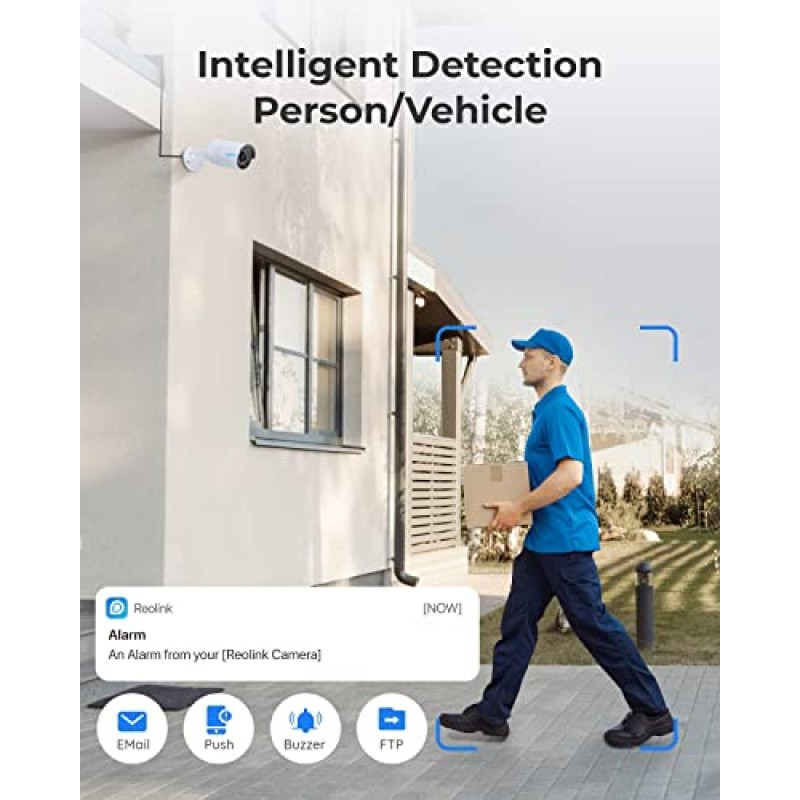 REOLINK 8CH 5MP 홈 보안 카메라 시스템, 사람 차량 감지 기능이 있는 유선 5MP 실외 PoE IP 카메라 4개, 연중무휴 녹화용 2TB HDD가 장착된 4K 8CH NVR, RLK8-410B4-5MP
