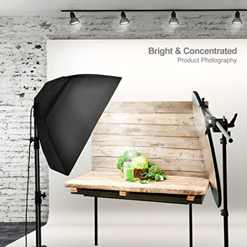 Julius Studio [2세트] 24 x 24인치 소프트박스 LED 조명 반사경 키트, 300W 상당 LED 전구 6000K 고휘도, 삼각대 스탠드, 휴대용 가방, 사진 촬영용 비디오 스튜디오, JSAG802