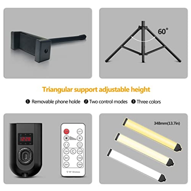 SURBORT LED 조명 삼각대 셀카 조명, 높이거나 낮출 수 있음, 사진/조명 보충/메이크업/라이브 스트림/Tiktok, 6개의 조명 튜브 3가지 색상11조광 가능 밝기, 3~18시간 타이머, 원격 제어