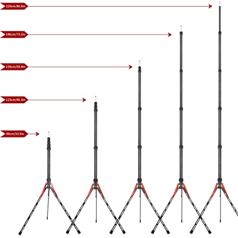 BESNFOTO 탄소 섬유 라이트 스탠드 삼각대 휴대용 경량 여행 스탠드 220cm/7ft 사진 작가 용 사진 스튜디오 삼각대 소프트 박스 우산 비디오 촬영 반사경 운반용 가방 포함