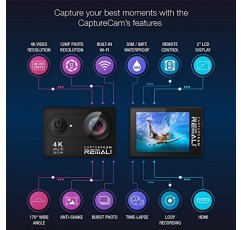 REMALI CaptureCam 4K Ultra HD 및 12MP 방수 스포츠 액션 카메라 키트(휴대 케이스, 배터리 3개, 듀얼 배터리 충전기, 2인치 LCD 스크린, WiFi, 리모콘, 마운트 및 액세서리 21개 포함)