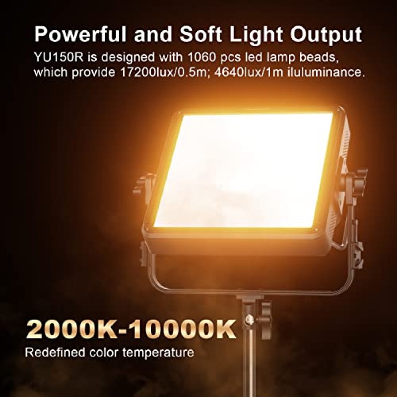 GVM 150W LED 비디오 조명 패널 17200lux/0.5m, 2000-10000K의 사진 조명, CRI/TLCI 97+, RGB, 젤, 24가지 효과, 카메라 촬영용 비디오 조명 및 앱을 사용한 사진 녹화, DMX, 배터리