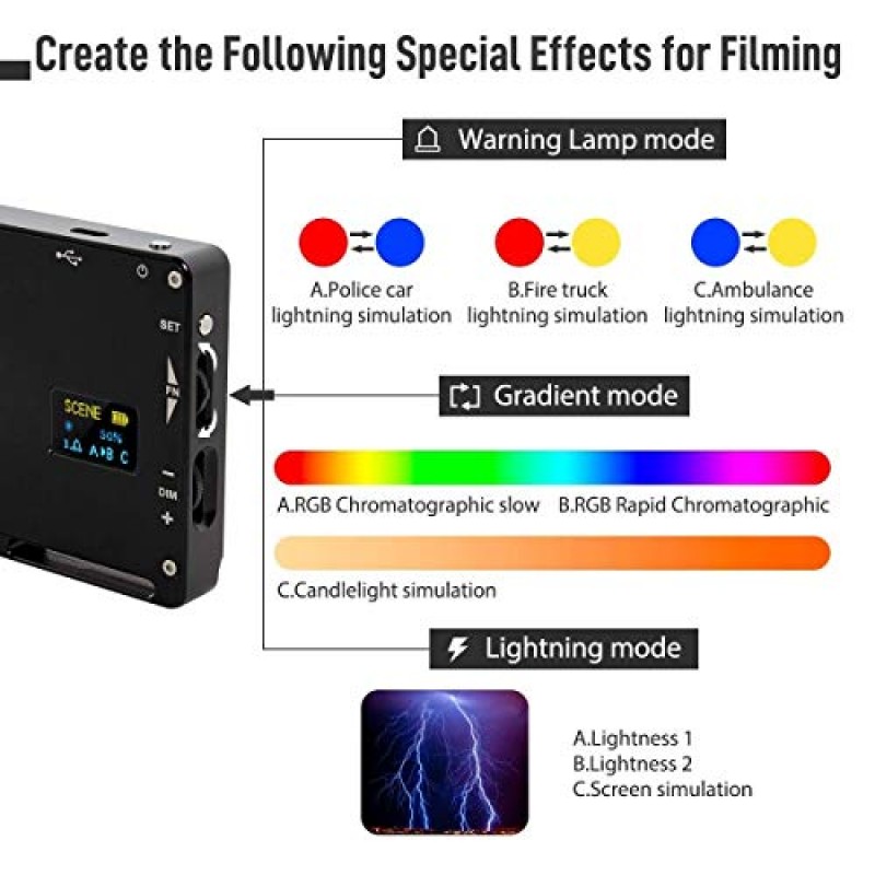 RGB 온 카메라 LED 비디오 조명, Moman ML9R 2500K-8500K 충전식 배터리 내장으로 조광 가능, CRI 96+/TLCI 98+, 사진 및 비디오 촬영용 알루미늄 합금 본체 및 실리콘 디퓨저