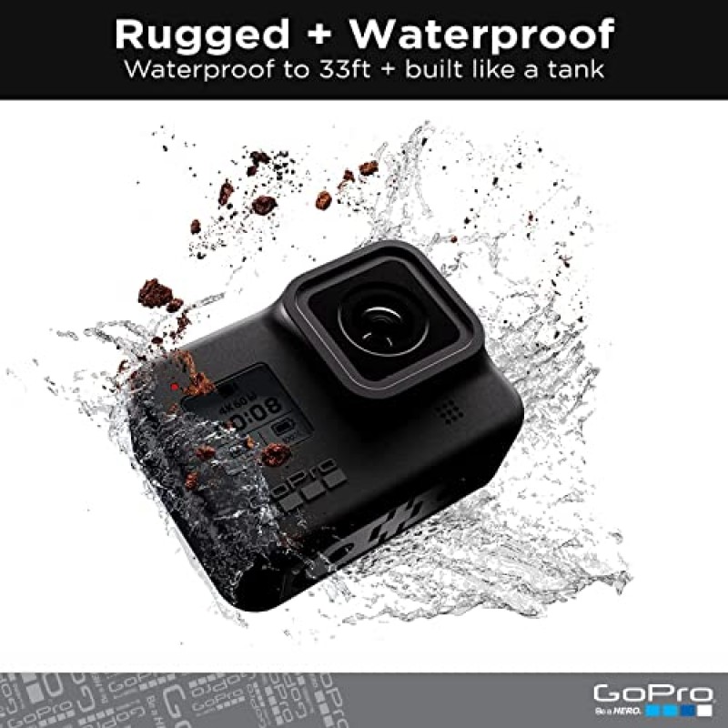 GoPro HERO8 Black + 끈 + 추가 배터리 - 전자 상거래 포장 - 터치 스크린이 포함된 방수 디지털 액션 카메라 4K HD 비디오 12MP 사진 라이브 스트리밍 안정화