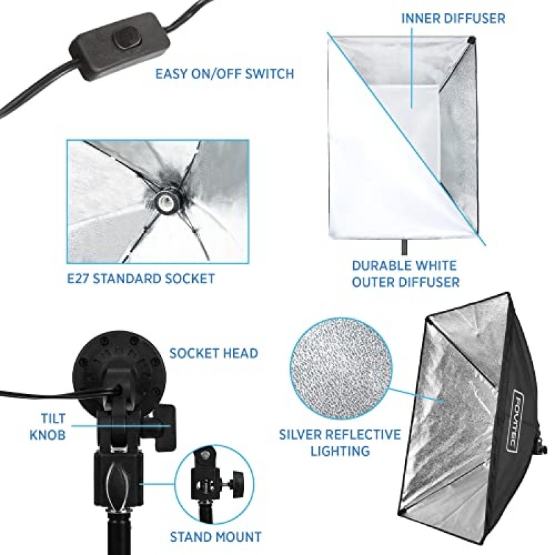 Fovitec Spectra LED 연속 소프트박스 조명 키트, 50W LED 램프 2개, 20