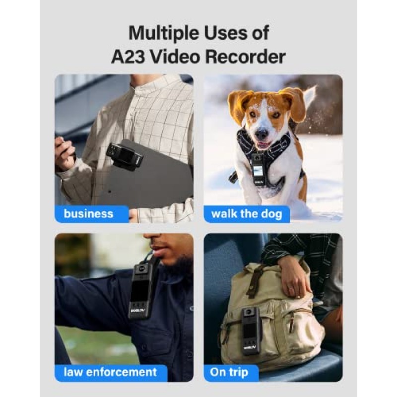 BOBLOV 2023 A23 1080P HD 캠코더, 180° 회전 바디 카메라(64GB 카드 포함), 1080P 본체 장착 카메라, 법 집행 및 일일 기록용 IR 장착 웨어러블 카메라