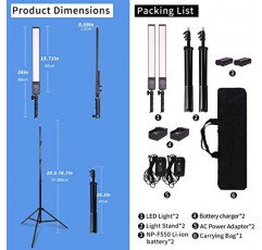 GSKAIWEN LED 비디오 조명 배터리 구동 사진 조명 휴대용 핸드헬드 완드, 밝기 조절이 가능한 2800-5500K 사진 스튜디오 조명 키트, NP-550 리튬 이온 배터리 및 인물 사진, YouTube, 야외 비디오용 스탠드 포함