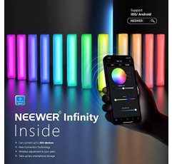 NEEWER RGB LED 비디오 조명 스틱, 터치 바 및 앱 제어, 자기 휴대용 사진 조명, 밝기 조절 가능 3200K~5600K CRI98+ 풀 컬러 LED 조명, 6400mAh 내장 배터리, 17가지 조명 장면 - RGB1