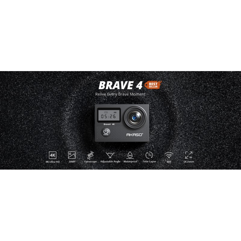 AKASO Brave 4 4K30FPS 20MP WiFi 액션 카메라 울트라 HD(EIS 포함) 30m 방수 카메라 원격 제어 5xZoom 수중 캠코더(배터리 2개 및 헬멧 액세서리 키트 포함) 외부 마이크 지원