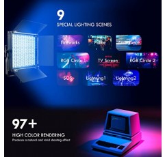 RGB LED 비디오 조명, IVISII 2팩 LED 패널 조명, 풀 컬러 스튜디오 조명 45W 552 PCS LED 사진 조명, 2600K-10000K/9 적용 가능한 장면 YouTube/사진용 비디오 조명 키트