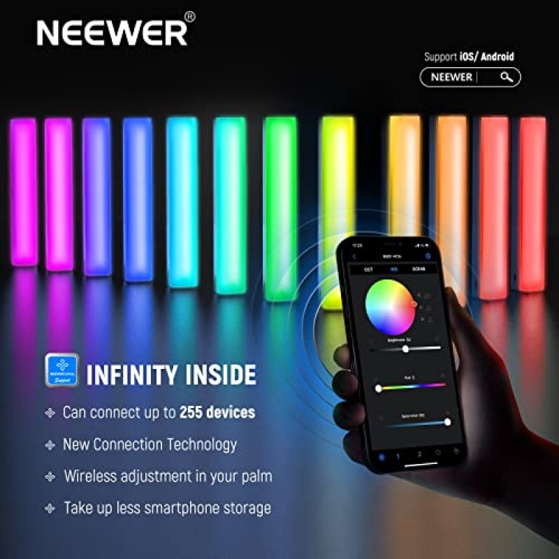 NEEWER RGB LED 비디오 조명 스틱, 터치 바 및 앱 제어, 자기 휴대용 사진 조명, 밝기 조절 가능 3200K~5600K CRI98+ 풀 컬러 LED 조명, 6400mAh 배터리, 17개 장면, RGB1(로즈 골드)