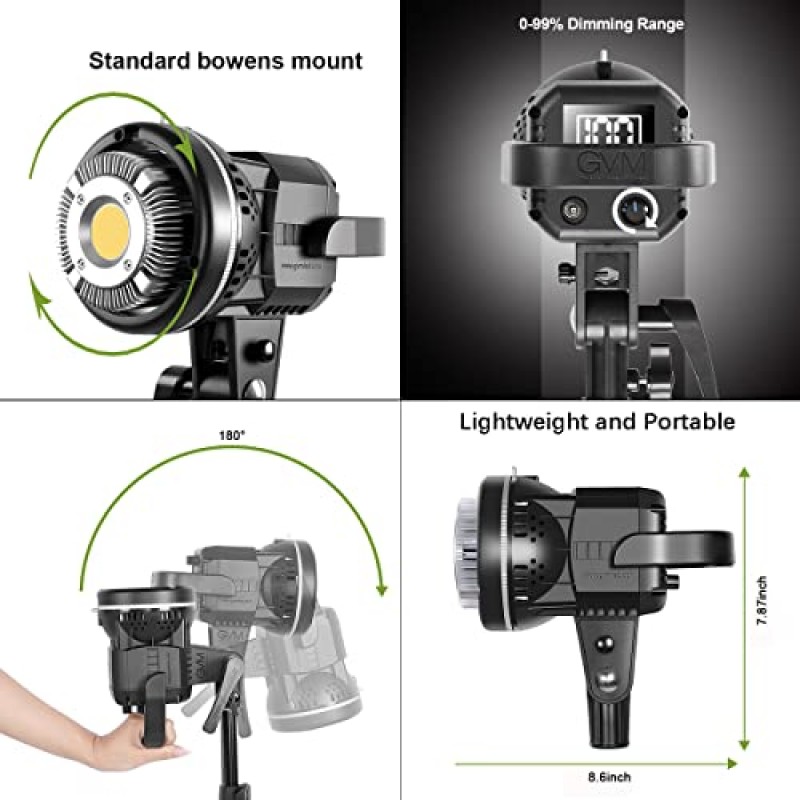 GVM 80W 사진 스튜디오 조명 키트, 보웬 마운트가 포함된 LED 비디오 조명 23.6인치 소프트박스, 삼각대 스탠드, 연속 출력 일광 5600K 사진용 조명