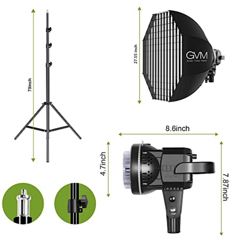 GVM 80W 사진 스튜디오 조명 키트, 보웬 마운트가 포함된 LED 비디오 조명 23.6인치 소프트박스, 삼각대 스탠드, 연속 출력 일광 5600K 사진용 조명