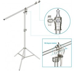 Neewer Photo Studio 2-in-1 라이트 스탠드 48.4-151.5인치 85인치 붐 암 및 샌드백, 알루미늄 합금, 인물 비디오 사진용 우산 소프트박스 플래시 지원용 높이 조절 가능(실버)