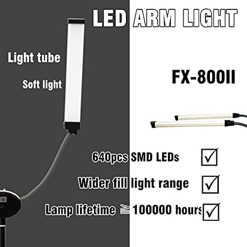 Yidoblo 전문 문신 아름다움 사진 강화 Led 링 라이트 led 사진 더블 암 필 라이트 연예인 라이브 스트리밍 셀카 라이트 Ight (FX-800 미러 + 배터리 포함)