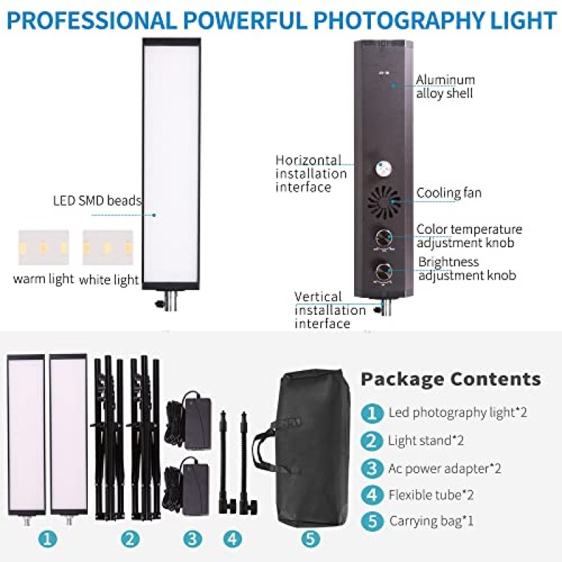 GIJUANRING 2팩 사진 조명, 스튜디오 비디오 조명 인물 사진용 유연한 튜브가 있는 이중 색상 조도 조절 가능 LED 패널, 제품 사진, YouTube 비디오 녹화, 눈썹 문신 속눈썹...