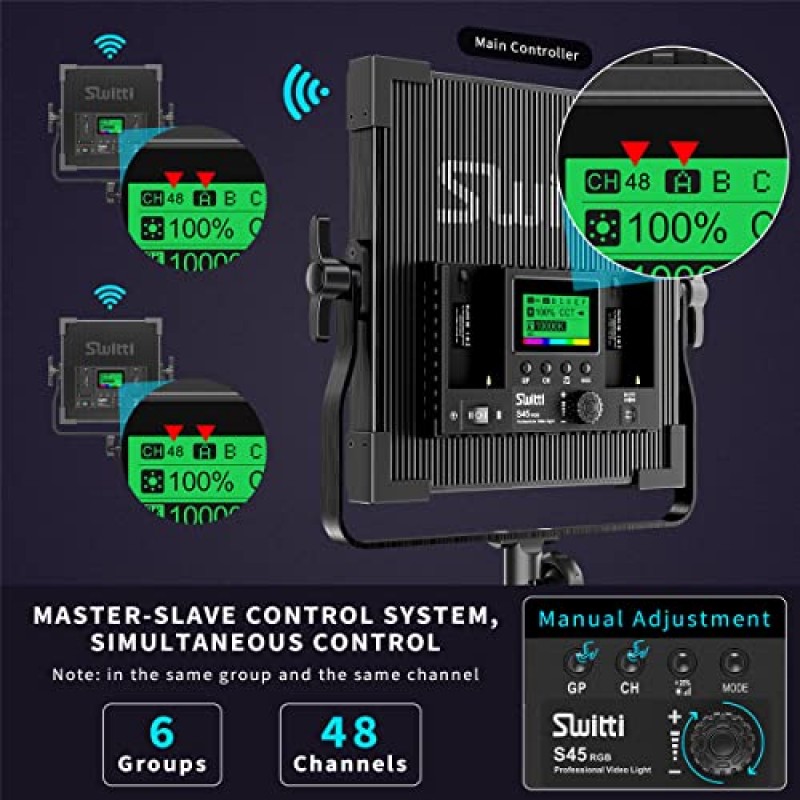 Switti RGB 비디오 조명, 풀 컬러 스튜디오 사진 조명 키트, 소프트박스가 포함된 50W LED 패널 조명, 552 LED/CRI 97+, 2600K-10000K/0-360 조정 가능한 색상/9가지 장면 조명