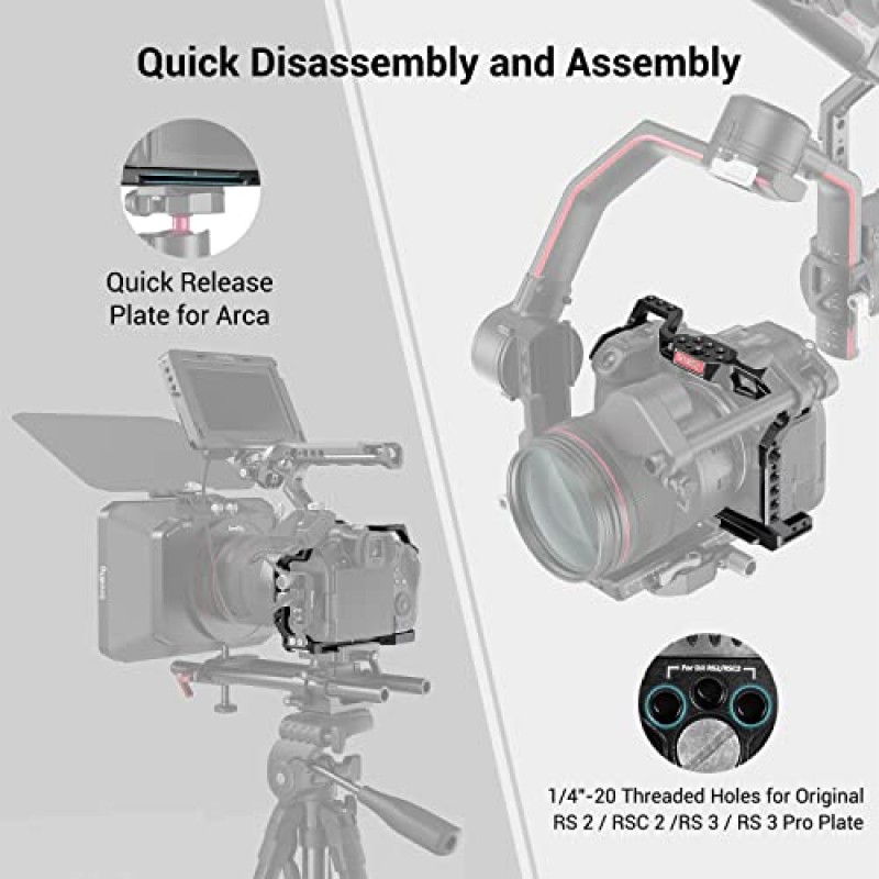 Canon R5 R6 R5 C용 SmallRig R5/R5 C/R6 케이지, 콜드 슈가 있는 알루미늄 합금 DSLR 리그 안정기, 영화 제작용 1/4