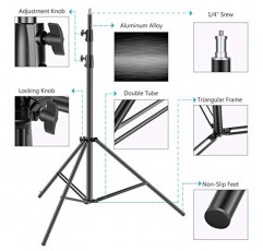 Neewer 라이트 스탠드 10피트/3미터, 프로 헤비듀티 스프링 쿠션, 모든 금속 잠금 칼라, 2개 세트(검은색 마감), 사진 비디오 사진 HTC Vive용 휴대용 가방 및 샌드백 포함