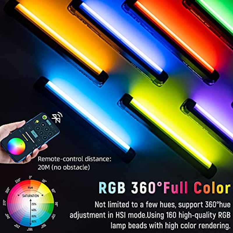 Weeylite K21 RGB 휴대용 LED 비디오 라이트 지팡이 스틱 사진 조명 1200루멘, Bluetooth(APP) 제어 풀 컬러 디밍 가능 2500-8500K, 내장 자석 충전식 및 장기 내구성 CRI≥95 TLCI≥97