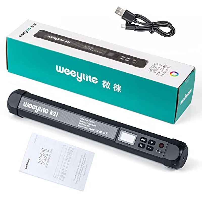 Weeylite K21 RGB 휴대용 LED 비디오 라이트 지팡이 스틱 사진 조명 1200루멘, Bluetooth(APP) 제어 풀 컬러 디밍 가능 2500-8500K, 내장 자석 충전식 및 장기 내구성 CRI≥95 TLCI≥97