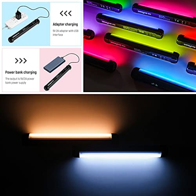 Weeylite K21 RGB 휴대용 LED 비디오 라이트 지팡이 스틱 사진 라이트 스틱(자석 및 색상 조광 포함) 1000 루멘 조정 가능 2500K-8500K 내장 충전식 배터리 APP 제어 홀더 라이트