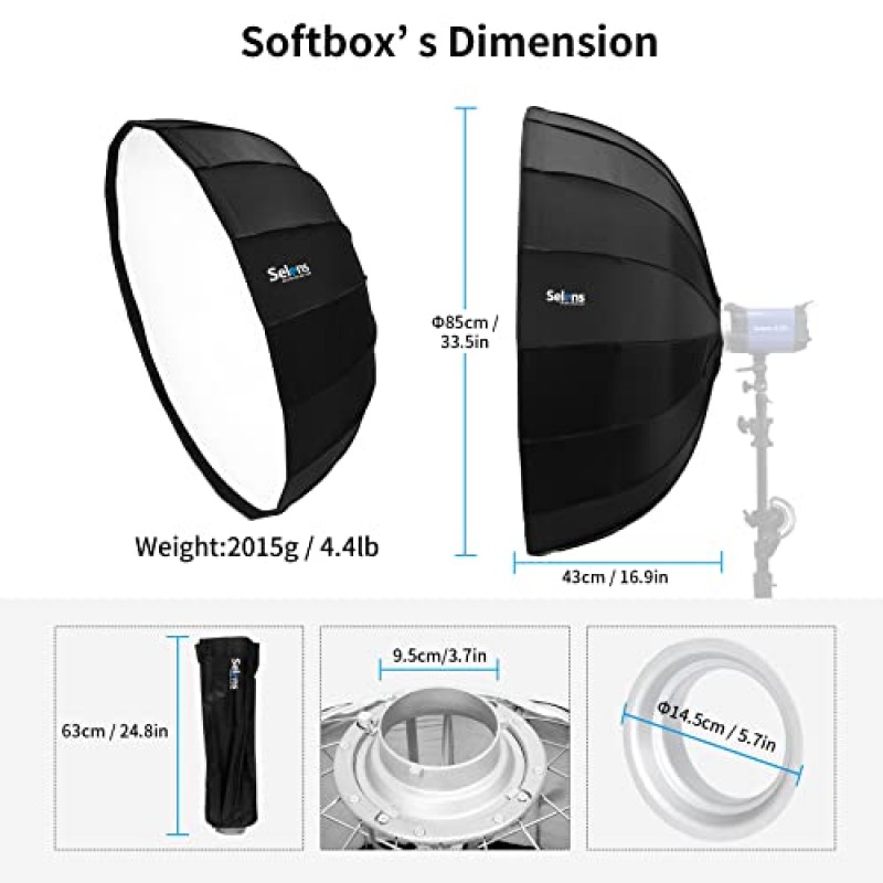 사진 스튜디오 조명 인물 사진, 빠른 접이식 우산 소프트박스용 Bowens 마운트가 있는 Selens 34인치/85CM 육각형 소프트박스