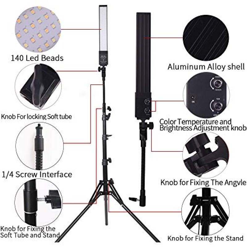 비디오 라이브 스트림 YouTube 사진용 부드러운 튜브 및 스탠드 삼각대가 있는 24w 디밍 가능 이중 색상 3200-5500k LED 스튜디오 조명 사진 조명