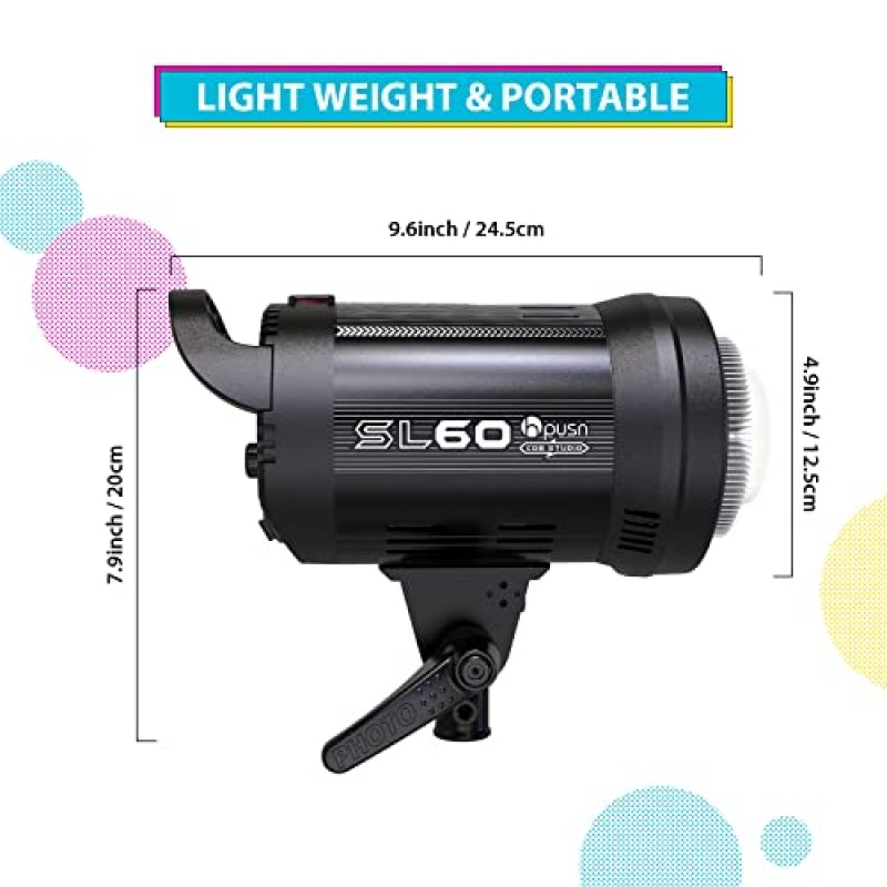 HPUSN SL-60W LED 비디오 조명, Bowens 마운트가 포함된 5600K Led 연속 조명 키트, 2.4G 무선 원격, 밝기 조정, 433MHz 그룹화 시스템, 비디오 녹화, 결혼식, 야외 촬영용