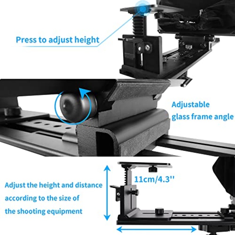 ILOKNZI i7 /12인치 텔레프롬프터(리모컨 포함), 조정 가능한 카메라 장착 플랫폼 알루미늄 12.9인치 태블릿용 회전 가능 강화 광학 유리 휴대용 케이스 포함.