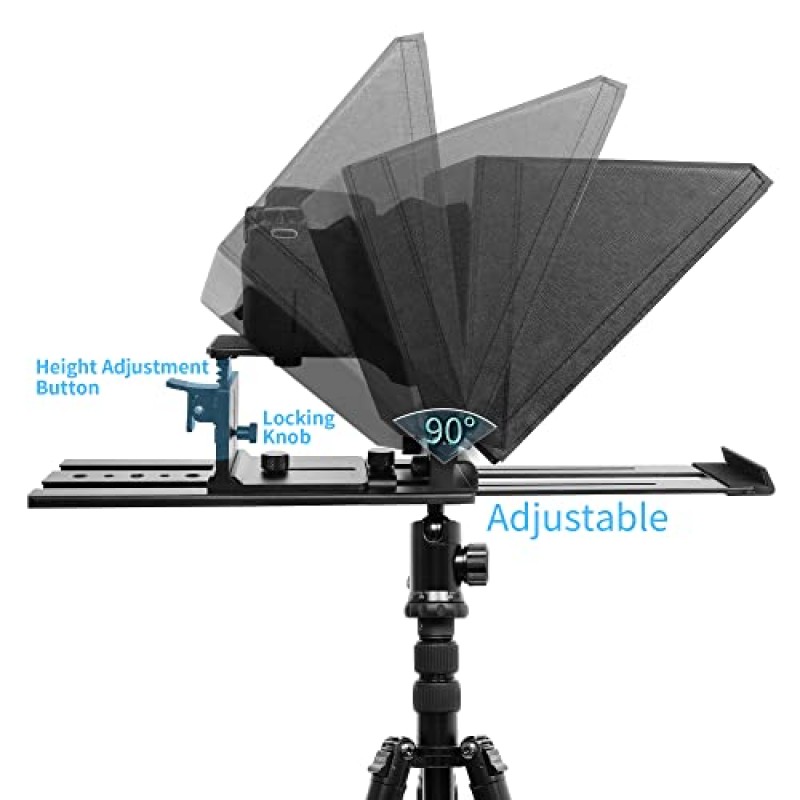 ILOKNZI i7 /12인치 텔레프롬프터(리모컨 포함), 조정 가능한 카메라 장착 플랫폼 알루미늄 12.9인치 태블릿용 회전 가능 강화 광학 유리 휴대용 케이스 포함.