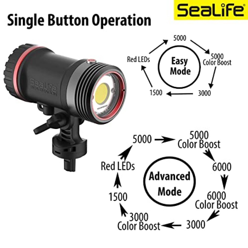 SeaLife Sea Dragon SL680 5000 수중 조명 세트 - 컬러 부스트가 포함된 Sea Dragon 5000 사진/비디오 조명 헤드, 보호용 네오프렌 슬리브, 어댑터 및 액세서리