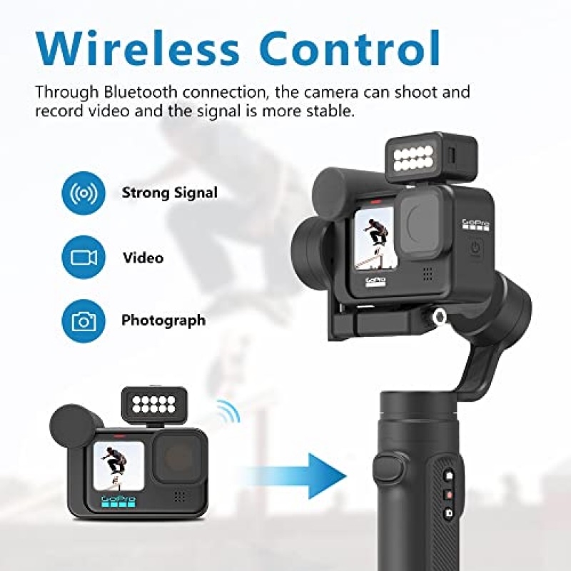 INKEE Falcon Plus 액션 카메라 짐벌 안정기, GoPro 11/10/9/8/7/6/5와 호환 가능 Osmo Action Insta 360, GoPro 미디어 모드 9H 배터리 수명 무선 제어 USB-C 범용 충전