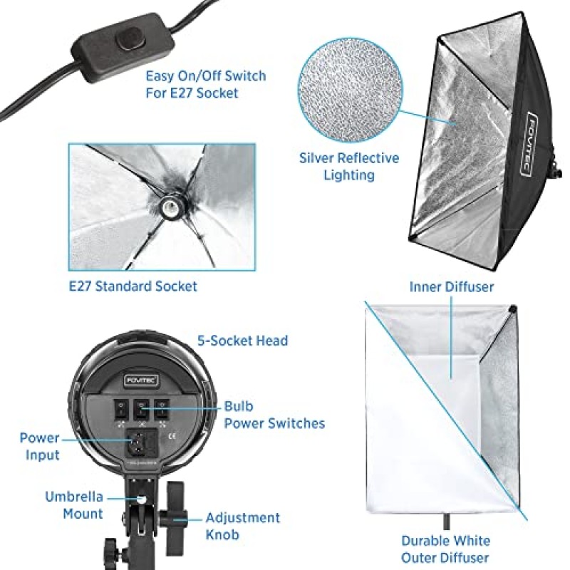 사진 및 비디오 제작을 위한 Fovitec Spectra 연속 LED 소프트박스 조명 키트, 소프트박스 2개, 붐 암 1개, LED 램프 11개, 휴대용 가방 1개 등