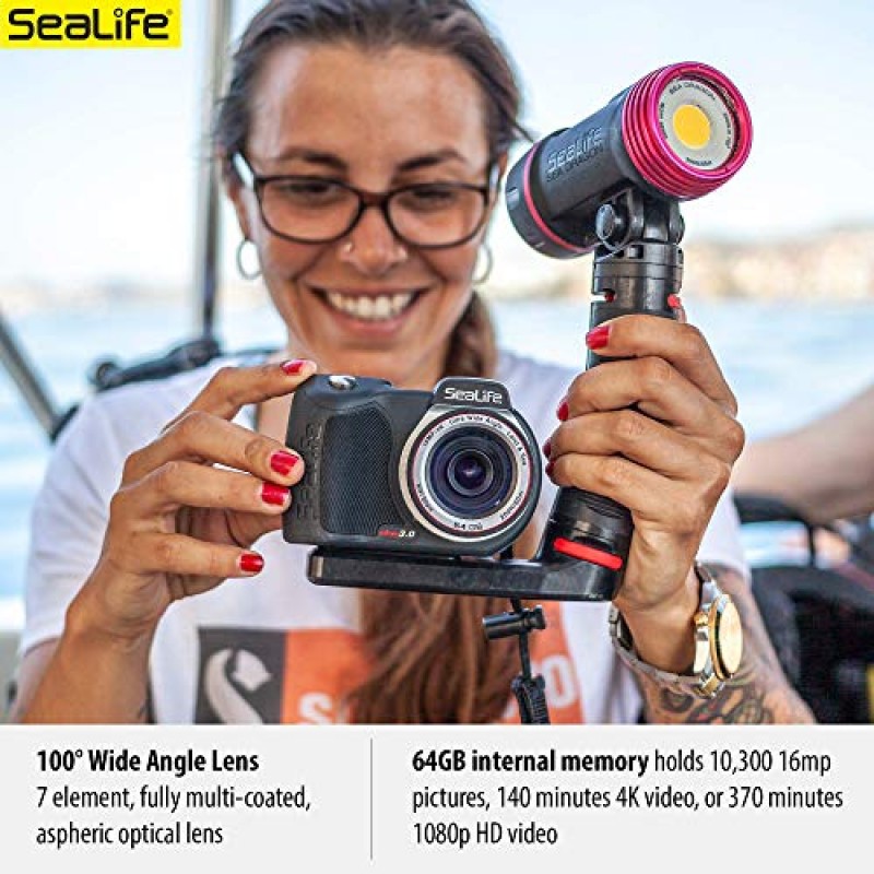 SeaLife Micro 3.0 수중 사진 및 비디오용 64GB, 16mp, 4K 수중 카메라, 간편한 설정, 무선 전송; 케이스, 손목 스트랩 포함