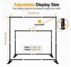 이마트 배너 스탠드, 사진, 무역 박람회, 사진 부스용 8x8피트 견고한 조절식 단계 및 반복 배경막 스탠드 키트