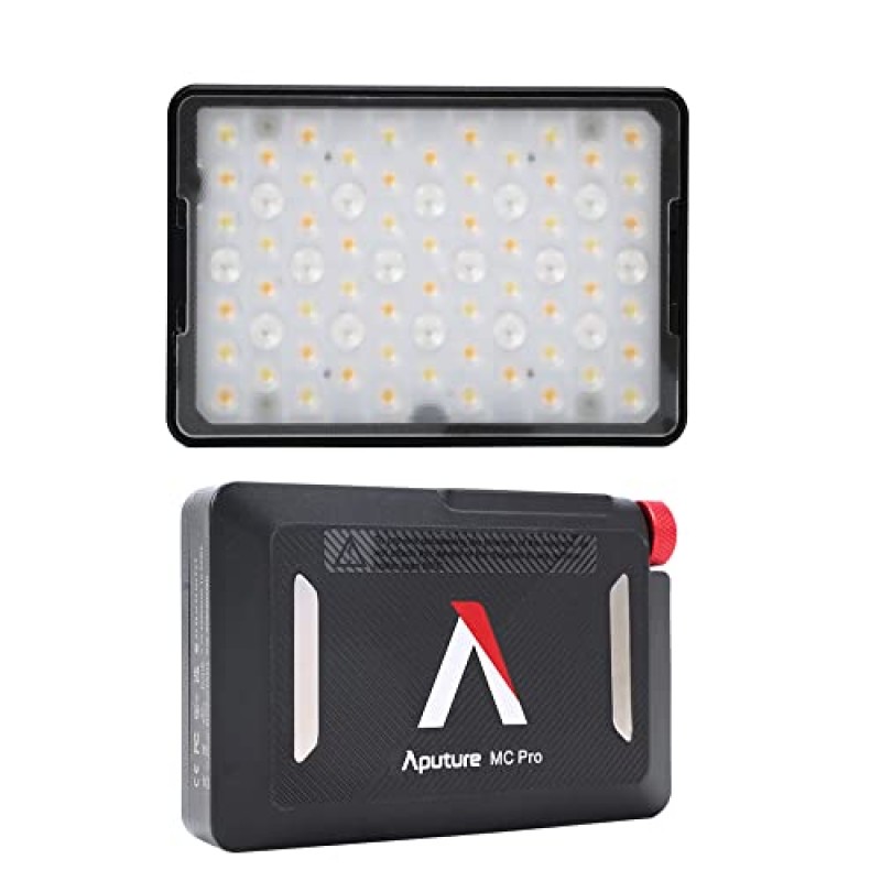 Aputure MC PRO RGB 비디오 조명, 휴대용 LED 카메라 라이트 패널, 2,000-10,000k, 자석 흡착 기능, 동영상 블로깅, 사진, 화상 회의용 앱 제어