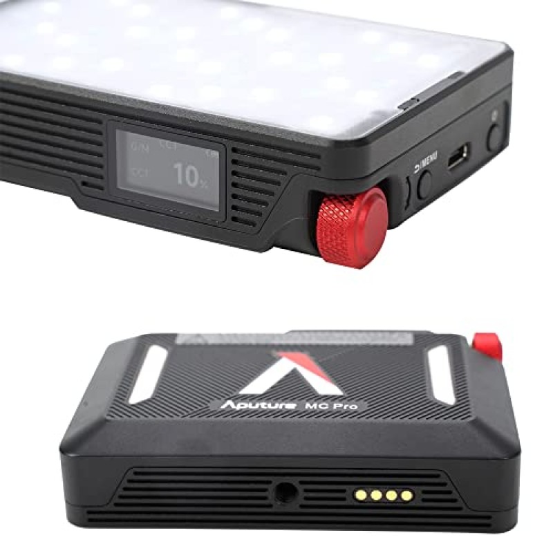 Aputure MC PRO RGB 비디오 조명, 휴대용 LED 카메라 라이트 패널, 2,000-10,000k, 자석 흡착 기능, 동영상 블로깅, 사진, 화상 회의용 앱 제어