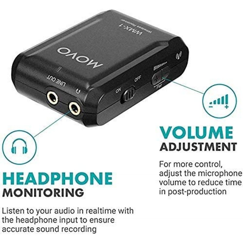 Movo WMX-1 USB 컴퓨터 번들 - PC 컴퓨터, 노트북, DSLR 카메라, iPhone, 스마트폰 및 태블릿과 호환되는 2.4GHz 무선 라발리에 마이크 시스템(200피트 오디오 범위)