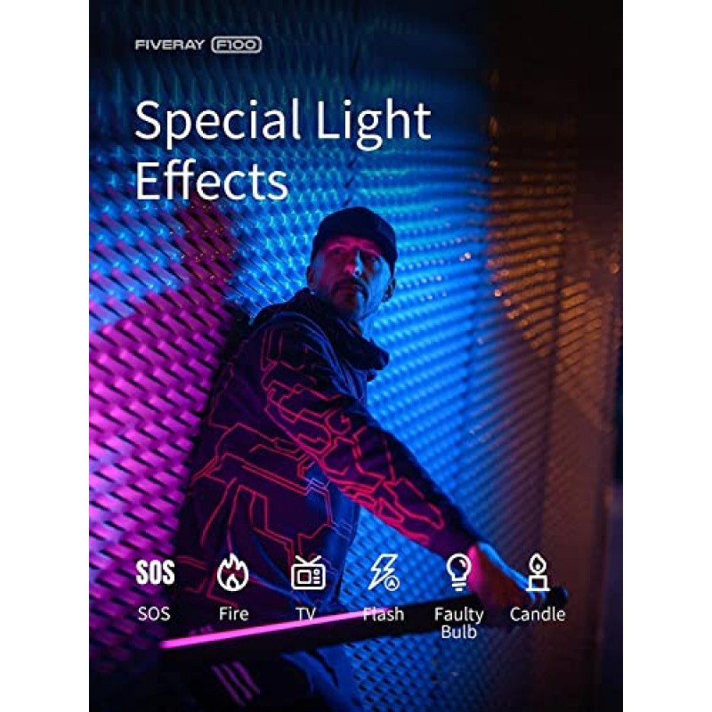 Zhiyun FIVERAY F100 콤보(전원 어댑터 포함) 100W RGB 휴대용 LED 비디오 라이트 스틱 2700K~6200K 사진 스튜디오, 화상 회의, 인터뷰, 라이브 스트리밍, 블로깅, 클로즈업 인물용으로 조정 가능