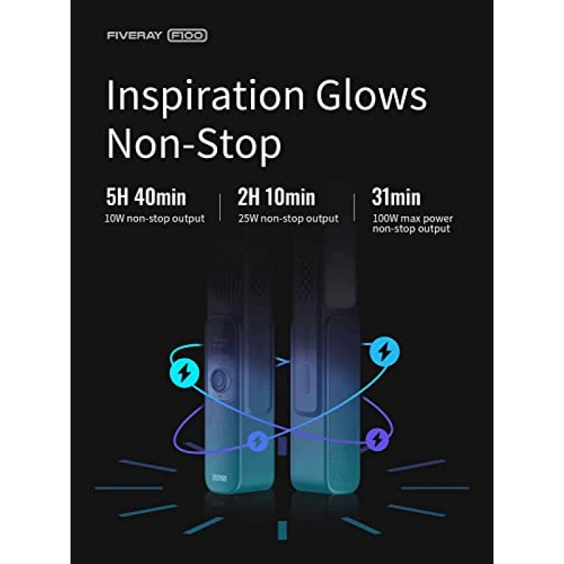 Zhiyun FIVERAY F100 콤보(전원 어댑터 포함) 100W RGB 휴대용 LED 비디오 라이트 스틱 2700K~6200K 사진 스튜디오, 화상 회의, 인터뷰, 라이브 스트리밍, 블로깅, 클로즈업 인물용으로 조정 가능