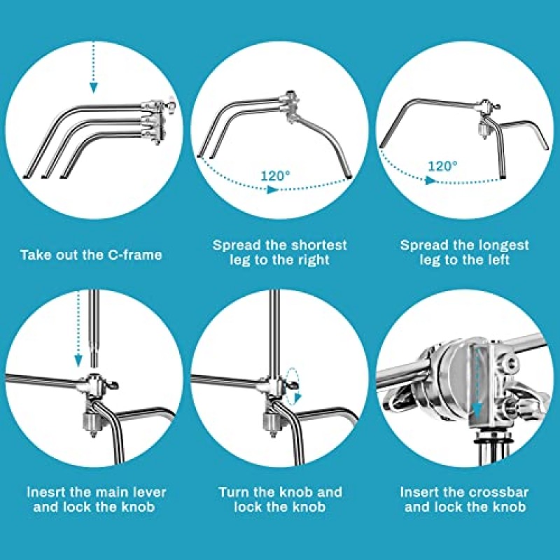 붐 암이 있는 C 스탠드-사진 스탠드 - 최대 높이 10.5ft/320cm 사진 조명 스탠드, 4.2ft/128cm 고정, Altson의 Pro 100% 스테인레스 스틸 헤비 듀티
