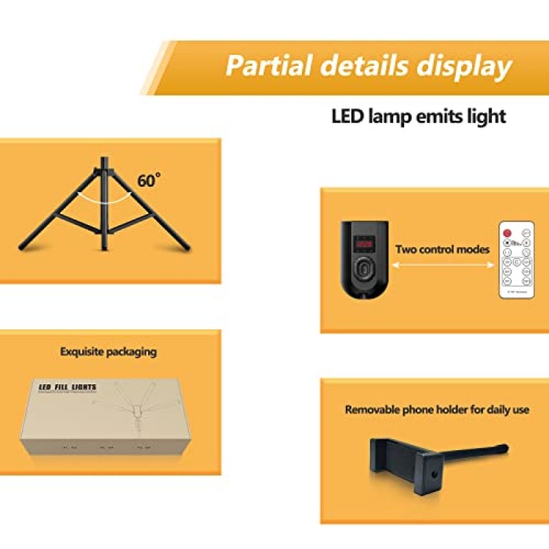 SURBORT LED 조명 삼각대 셀카 조명, 올리거나 내릴 수 있음, 사진/조명 보충/메이크업/라이브 스트림/Tiktok, 4개의 조명 튜브3 색상11조광 가능 밝기, 3~18시간 타이머, 원격 제어