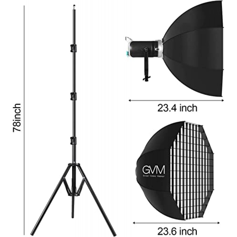 GVM 200W LED 비디오 조명(소프트박스 포함), SD200D 사진 스튜디오 조명 키트(Bluetooth/DMX 제어 포함), 93000lux@0.5m 3200K-5600K YouTube, 비디오, 촬영용 2색 연속 출력 조명