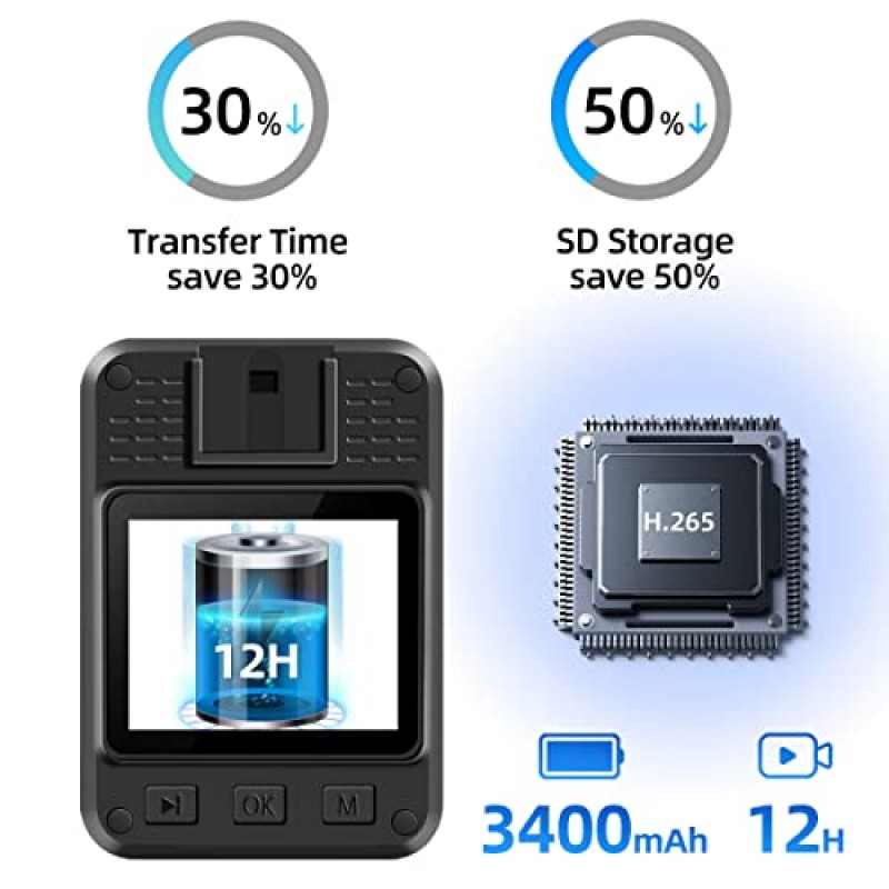 CAMMHD F6-64GB 4K 바디 카메라(GPS 포함), 3400mAh 배터리 작동 12~14시간 오디오 및 비디오 녹화 기능이 있는 바디 카메라 경찰/민간 업무