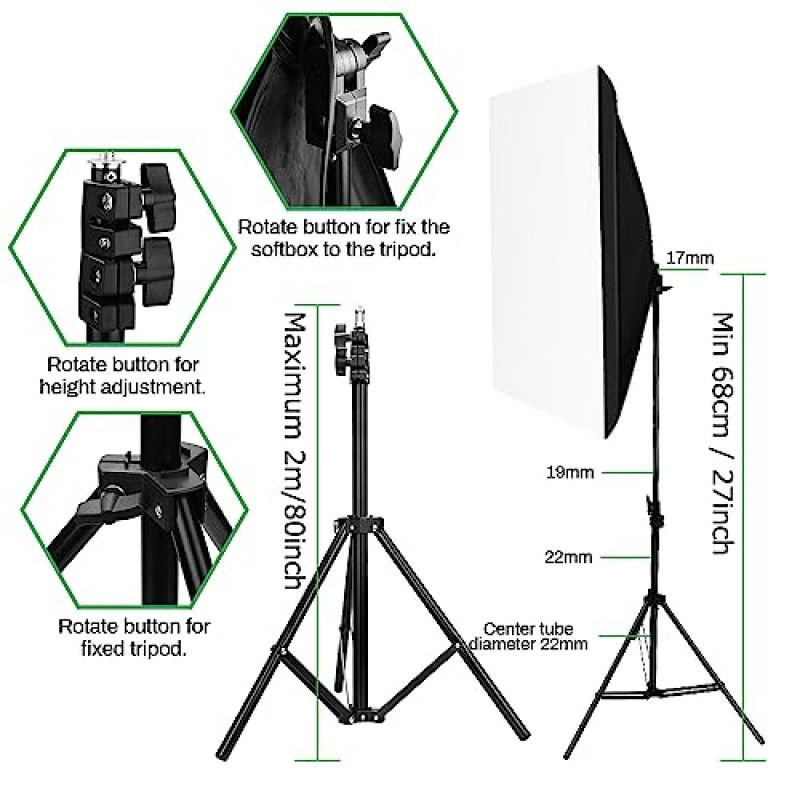 소프트박스 조명 키트, Zingbabu 사진 조명 키트, 2X 20X28인치 소프트 박스, 비디오 녹화용 2X 150W 3200-6000K E27 RGB Led 전구 스튜디오 조명