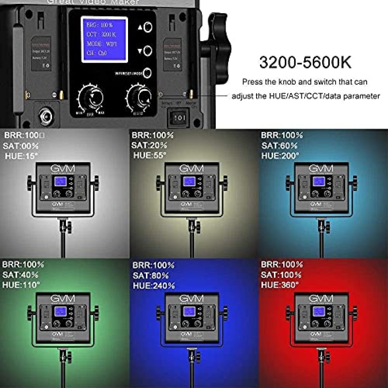 GVM RGB LED 비디오 조명, 앱 제어 기능이 있는 800D 사진 조명, YouTube 야외 스튜디오용 비디오 조명, Led 패널 비디오 조명(스탠드 제외)