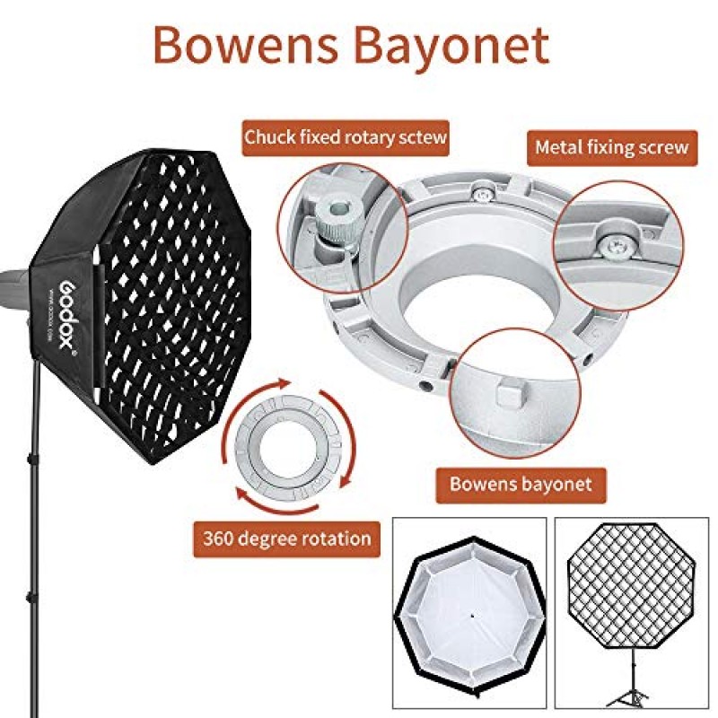 Godox 120cm 상단 팔각형 그리드 소프트박스 사진 스튜디오 비디오 플래시 LED 조명용 Bowens 마운트