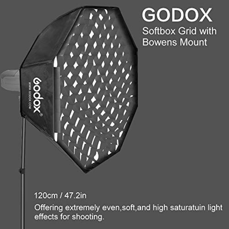 Godox 120cm 상단 팔각형 그리드 소프트박스 사진 스튜디오 비디오 플래시 LED 조명용 Bowens 마운트